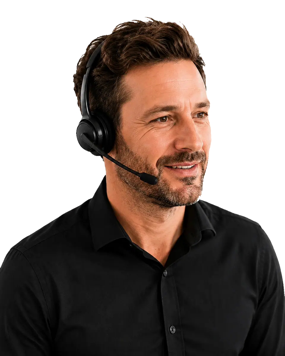 Adviseur met headset op een afzonderlijke werkplek