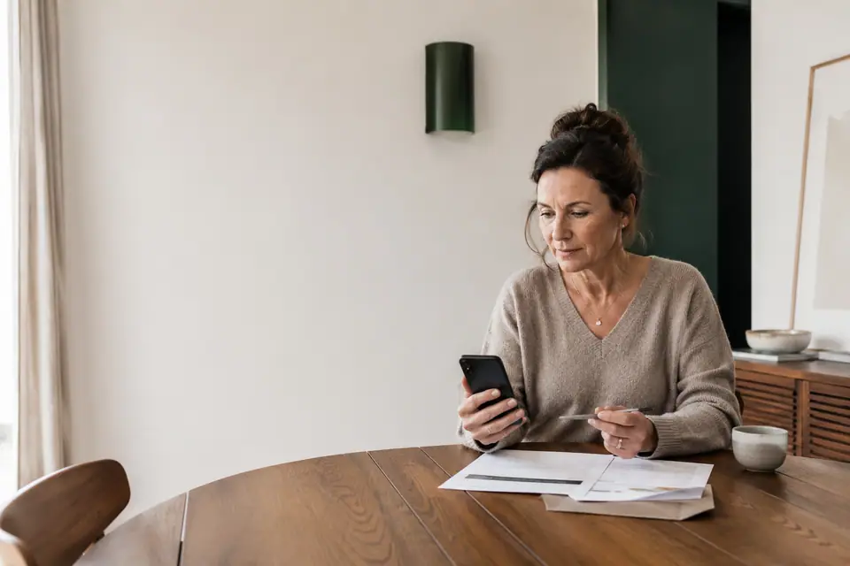 Consument bekijkt thuis rustig contractinformatie