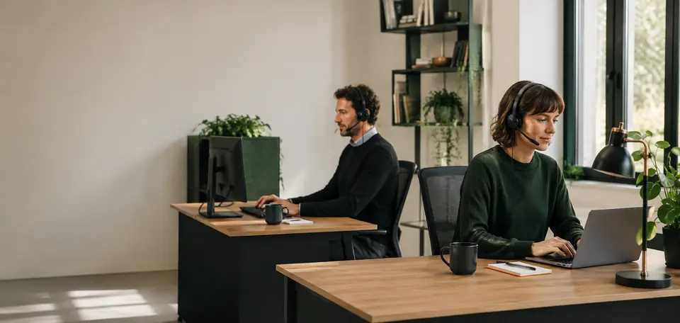 Adviseur voert op een aparte werkplek een telefoongesprek